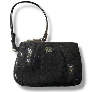 COACH - Black Logo Sequin Small Wristlet Wallet Clutch